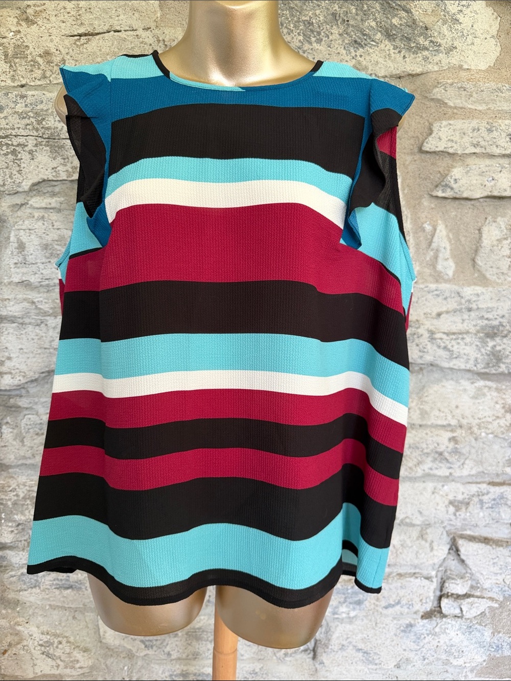 Striped Blouse in Aqua, Black & Berry